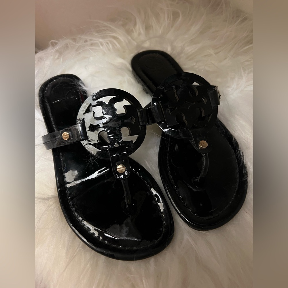Tory Burch Black Miller Patent Leather Sandals Size 7M